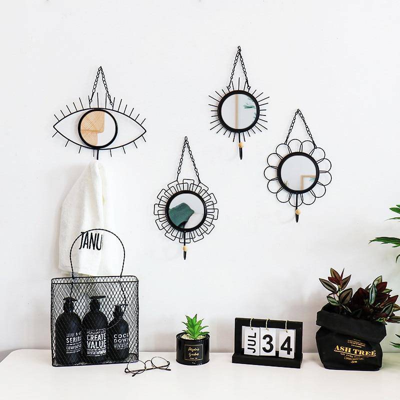 Miroir mural décoratif suspendu rond soleil noir Nordic - vue 3 sur 3