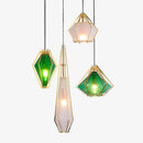 Suspension design à LED en verre et cage dorées