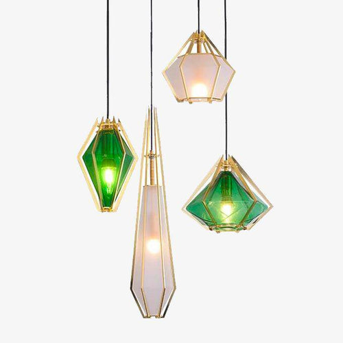 Suspension design à LED en verre et cage dorées - vue 2 sur 21