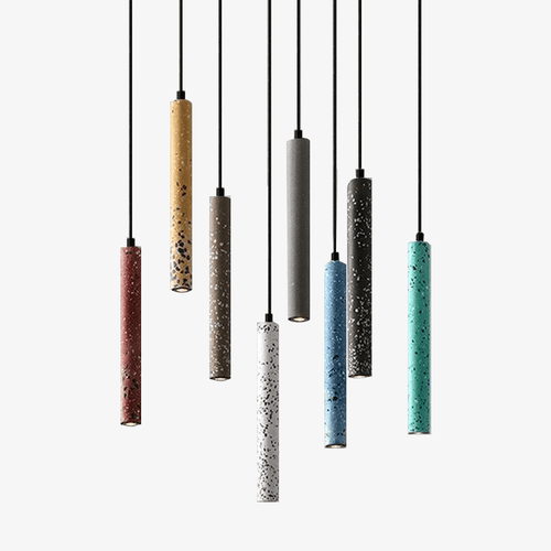 Suspension design LED allongée en ciment terrazzo coloré