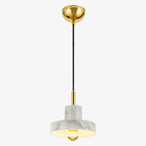 Suspension design LED avec abat-jour arrondi en marbre blanc et doré