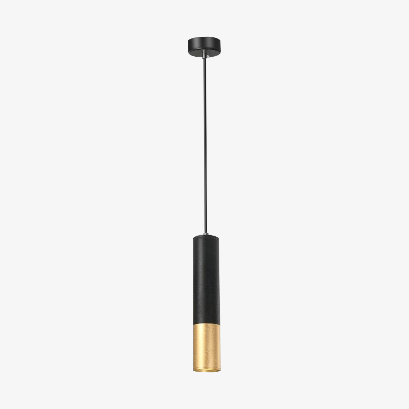 Suspension design LED cylindre noir et doré style Hang - vue 2 sur 6