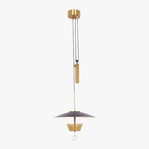 Suspension design LED dorée avec abat-jour chapeau noir