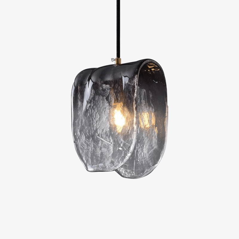 Suspension design LED dorée avec abat-jour en tuile de verre - vue 2 sur 7