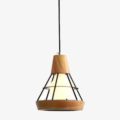 Suspension design LED en bois et cage métal (noir ou blanc)