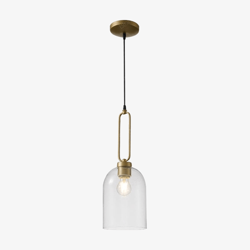 Suspension design LED en verre arrondi et anneau doré