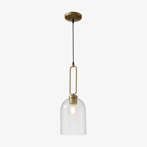 Suspension design LED en verre arrondi et anneau doré