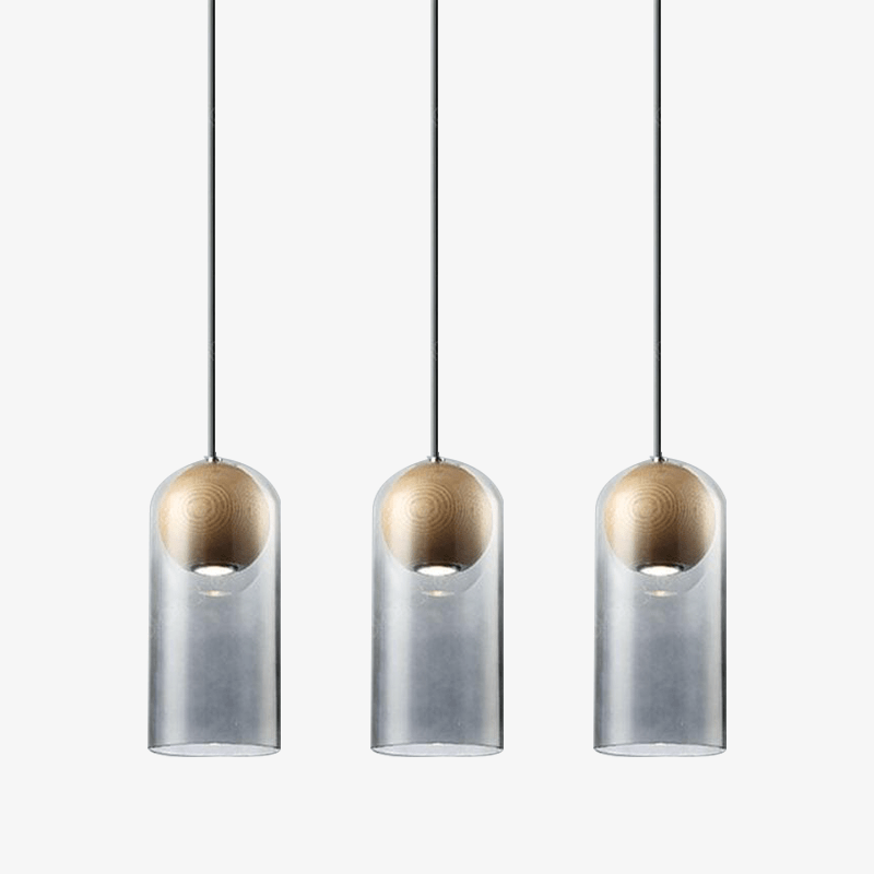 Suspension design LED en verre et bois style industriel - vue 2 sur 5