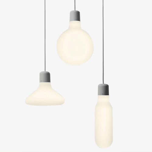 Suspension design LED en verre et support gris