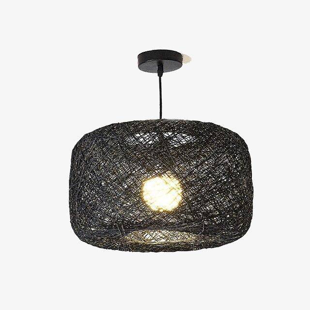 Suspension en rotin LED avec abat-jour arrondi coloré