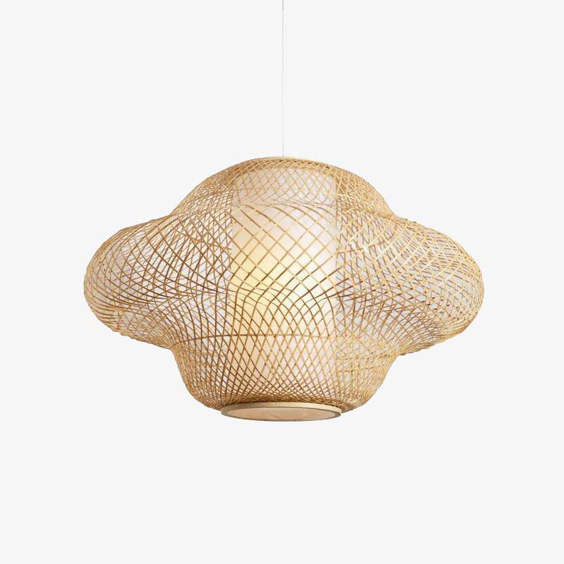 Suspension en rotin LED avec abat-jour aux formes arrondies