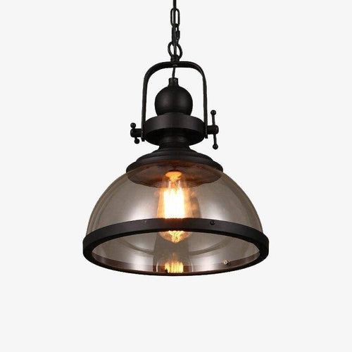 Suspension industrielle LED avec abat-jour en verre et métal noir rétro