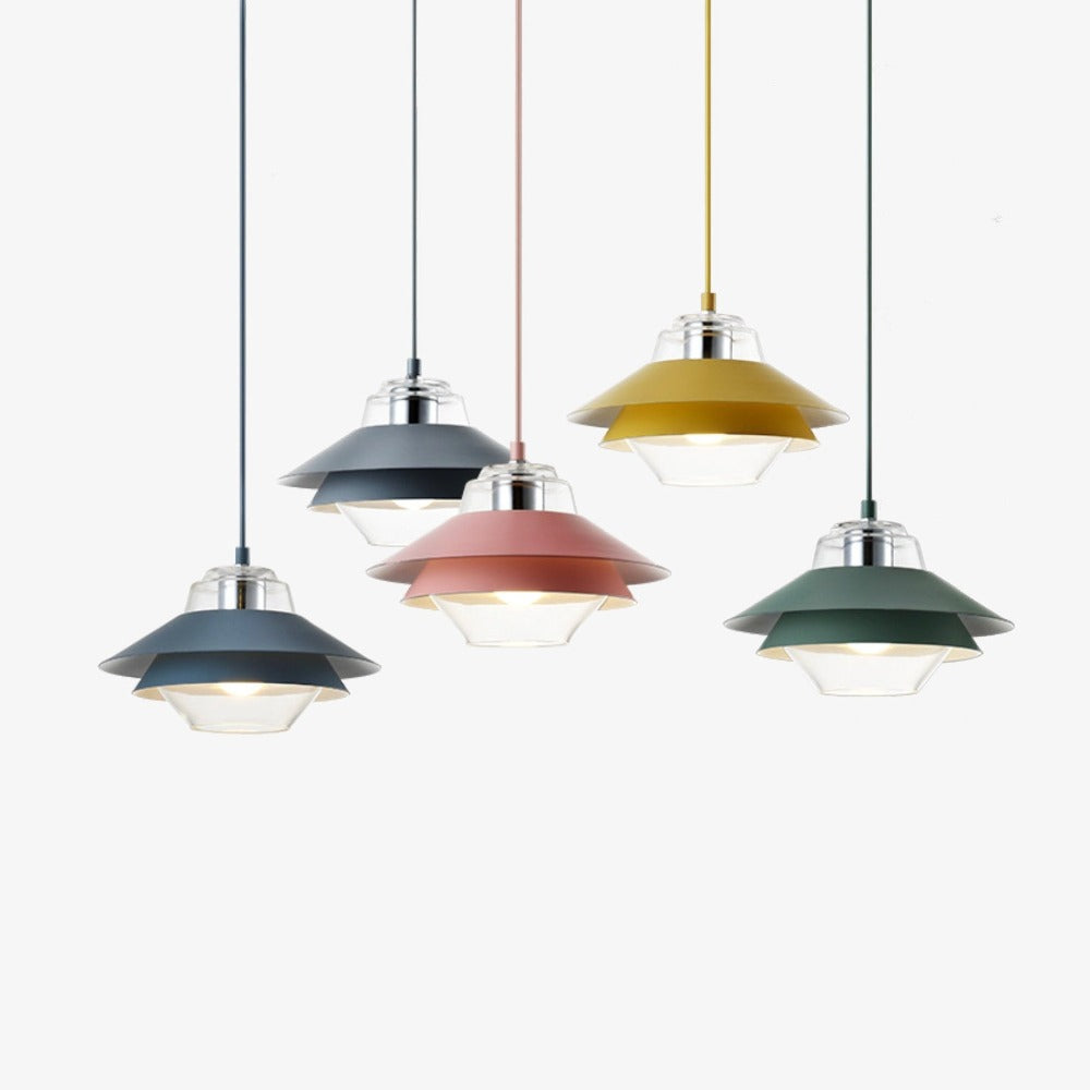 Suspension industrielle LED double abat-jour coloré Armel - vue 2 sur 16
