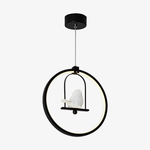 Suspension LED rond avec oiseau (noir ou blanc)