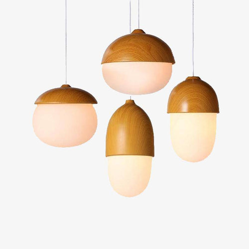 Suspension moderne LED avec abat-jour arrondi en bois style Marla
