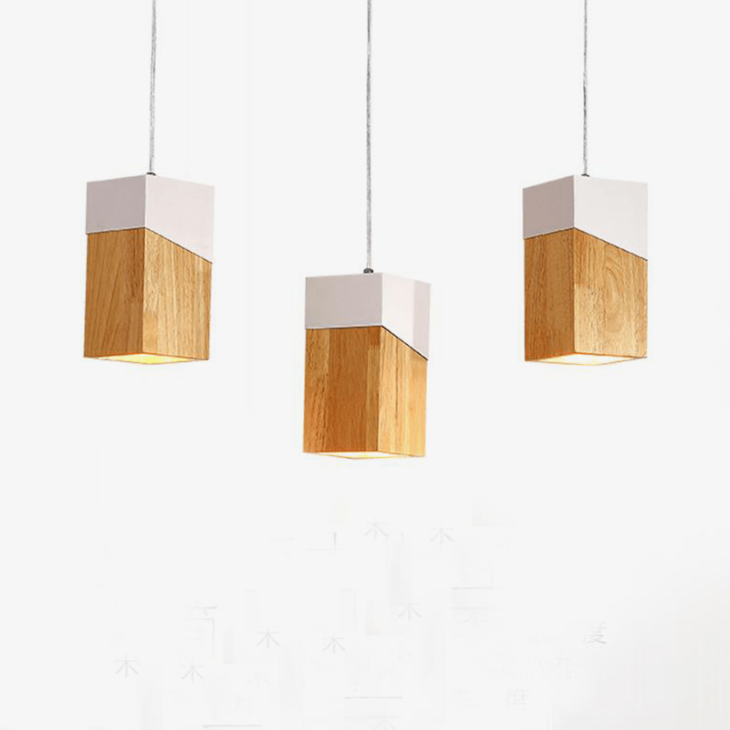Suspension moderne LED en cube de bois design - vue 5 sur 8