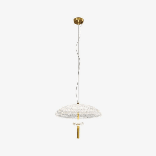 Suspension moderne LED en verre avec abat-jour arrondi et tige dorée