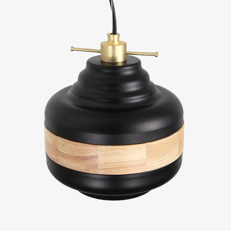 Suspension moderne LED noire et bandeau bois Country - vue 6 sur 11
