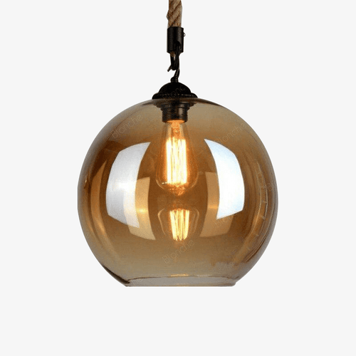 Suspension rétro LED avec boule en verre fumé style Rope