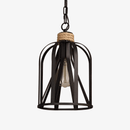 Suspension rustique LED avec cage en métal noir style industriel