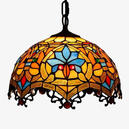 Suspension tiffany vitrail coloré Mediteraneen