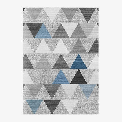 Tapis design rectangle géométrique aux triangles gris et bleus Area - vue 2 sur 3