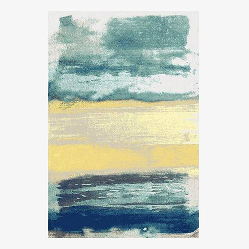 Tapis design rectangle tableau abstrait bleu et jaune Area - vue 2 sur 3