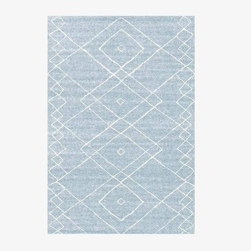 Tapis rectangle berbères bleu ciel à motifs blancs Sala
