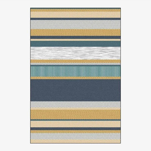 Tapis rectangle moderne aux bandes jaunes et bleues