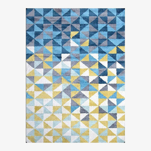 Tapis rectangle scandinave géométriques à triangles bleus et jaunes