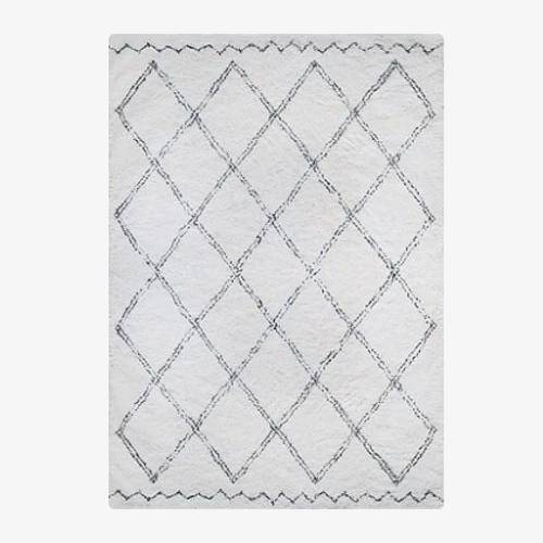 Tapis rectangle shaggy berbère blanc à motifs quadrillage Ourain