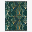 Tapis rectangle vert et figures géométriques dorées House