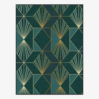 Tapis rectangle vert et figures géométriques dorées House